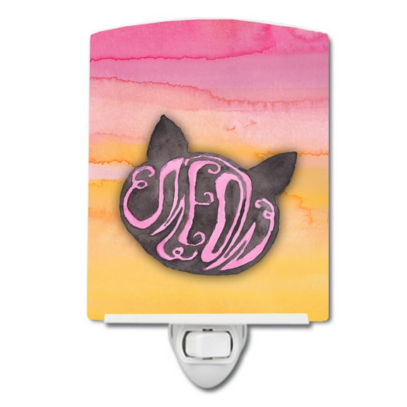Caroline's Treasures BB7358CNL Cat Face Meow Watercolor Ceramic Night Light, 6x4x3", multicolor