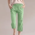 thumbnail image 2 of Ruyang Teen Girls Cotton Linen Capri Pants Kids Summer Preppy Casual Cropped Pants Cozy Lightweight Drawstring Baggy Trousers Cute, 2 of 9