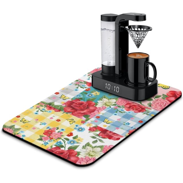Fun Coffee Mat 23inx15in,Coffee Bar Mat for Countertops,Absorbent Hide Stain Anti-Slip Coffee Bar Accessories Fit Under Coffee Machine Mat,dish Drying Mats for Kitchen