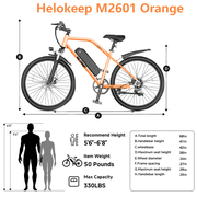 Electric Mountain Bicycle, 26 Tire E-Bike for Adults, 750W Peak Motor, 48V 7.8Ah Removable Battery, 7-Speed, UL2849, Front Suspension
