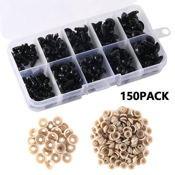 Willstar 150 Pcs 6-12mm Plastic Safety Eyes with Washers for Doll Making (Black)