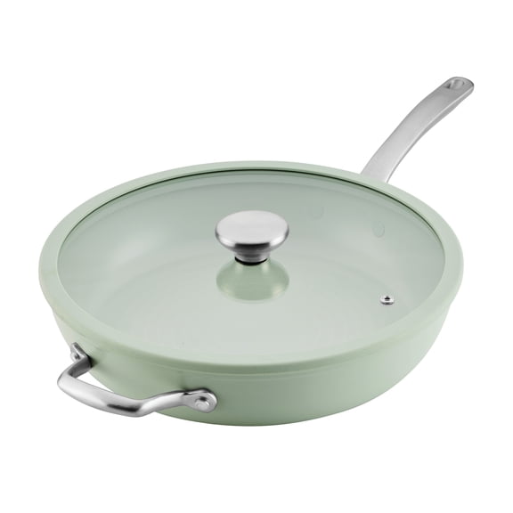 Circulon Halo with LaserDefense 12" Ceramic Nonstick Frying Pan with Lid and Helper Handle, Dishwasher Safe, Induction and Oven Safe to 500°F, Sage