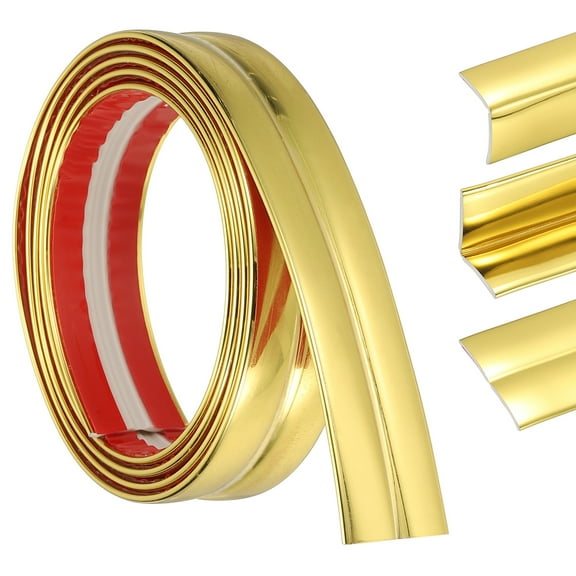 3-in-1 Peel and Stick Trim, 0.8in x 3.2 ft Multifunctional Wall Molding Trim, Flexible Edge Guard Molding Self-Adhesive Caulk Strip for Floor, Table, Door Frame, Shiny Gold