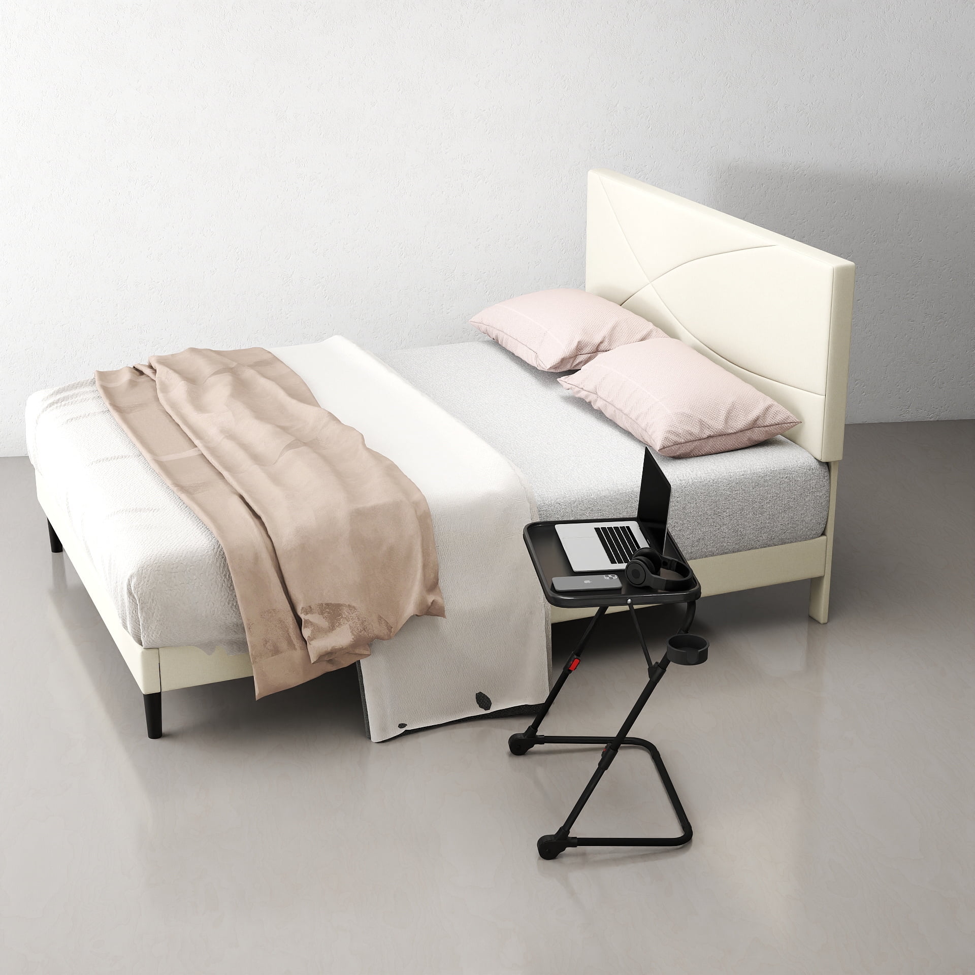 Homy Casa Queen Bed Frame with Portable Folding Tray Bedroom Set