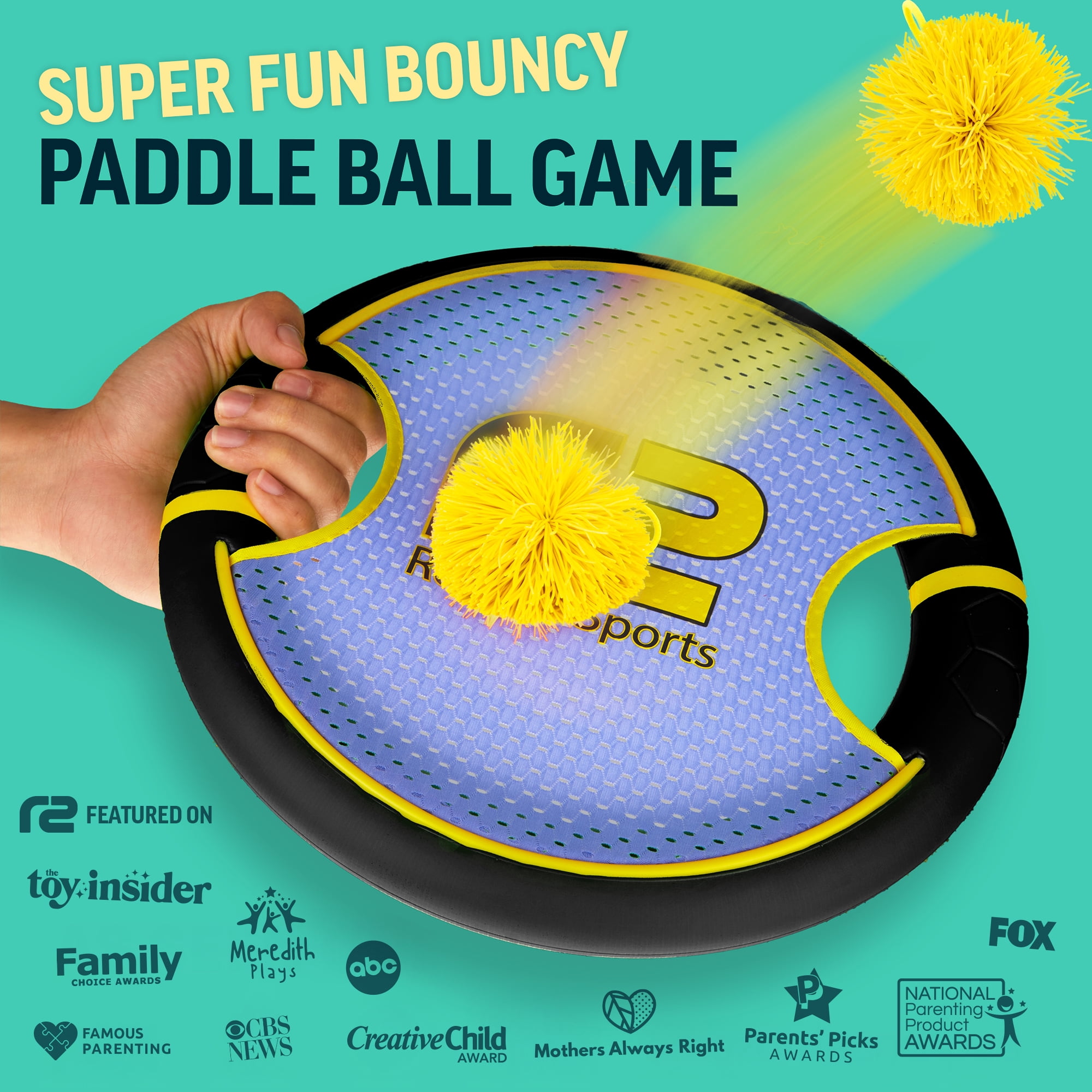 Bouncy Paddle & Stringy Ball Game - Black & Yellow - Refresh Sports