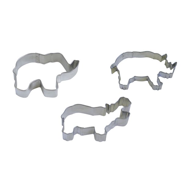 Zoo Animals Cookie Cutter Set Hippo 4", Rhino 4.75", and Elephant 5