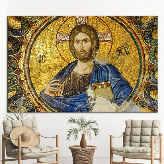 Ethnic Art, African Printed Canvas, Jesus Mosaic Poster, Jesus Christ Mosaic, Fresco Printed, Christ Artwork, Jesus Canvas Art, Canvas Wall Decor - Rolled Canvas
