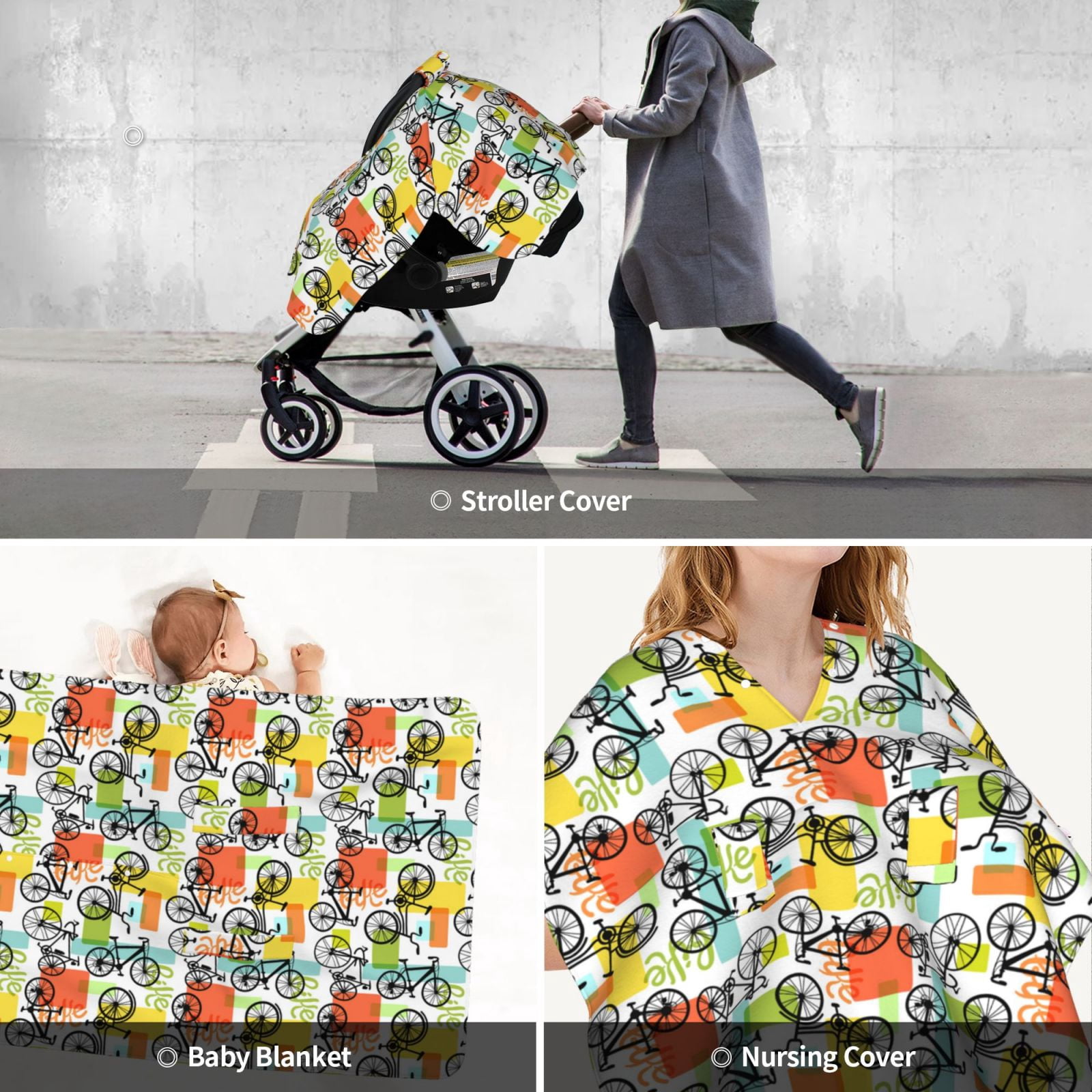 Car Seat Cover Baby - Retro Bike Breathable Infant Car Seat Cover for Baby Carseat, Lightweight Comfort Baby Essentials Must Haves Newborn Stuff for Girl Boy