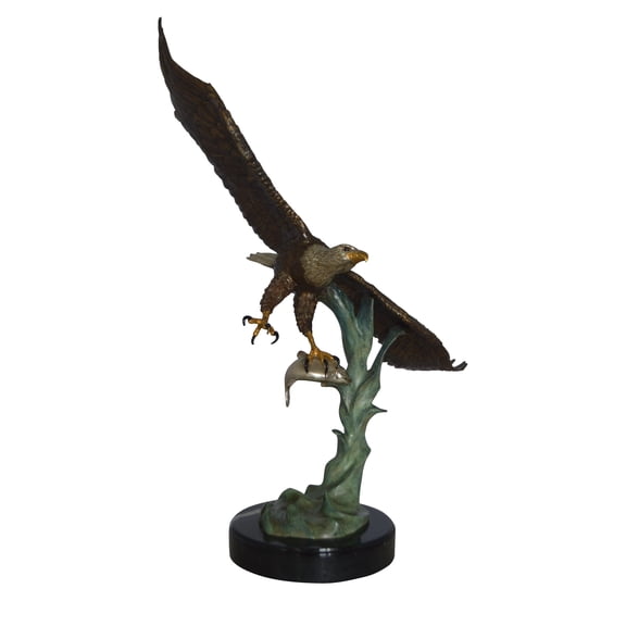 Nifao Eagle Flying With His Pray Bronze Statue – Home Decor Sculpture, 32"L x 15"W x 33"H