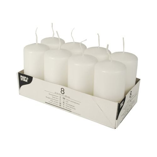 PAPSTAR 17984 Pillar Candles, Paraffin Wax, White