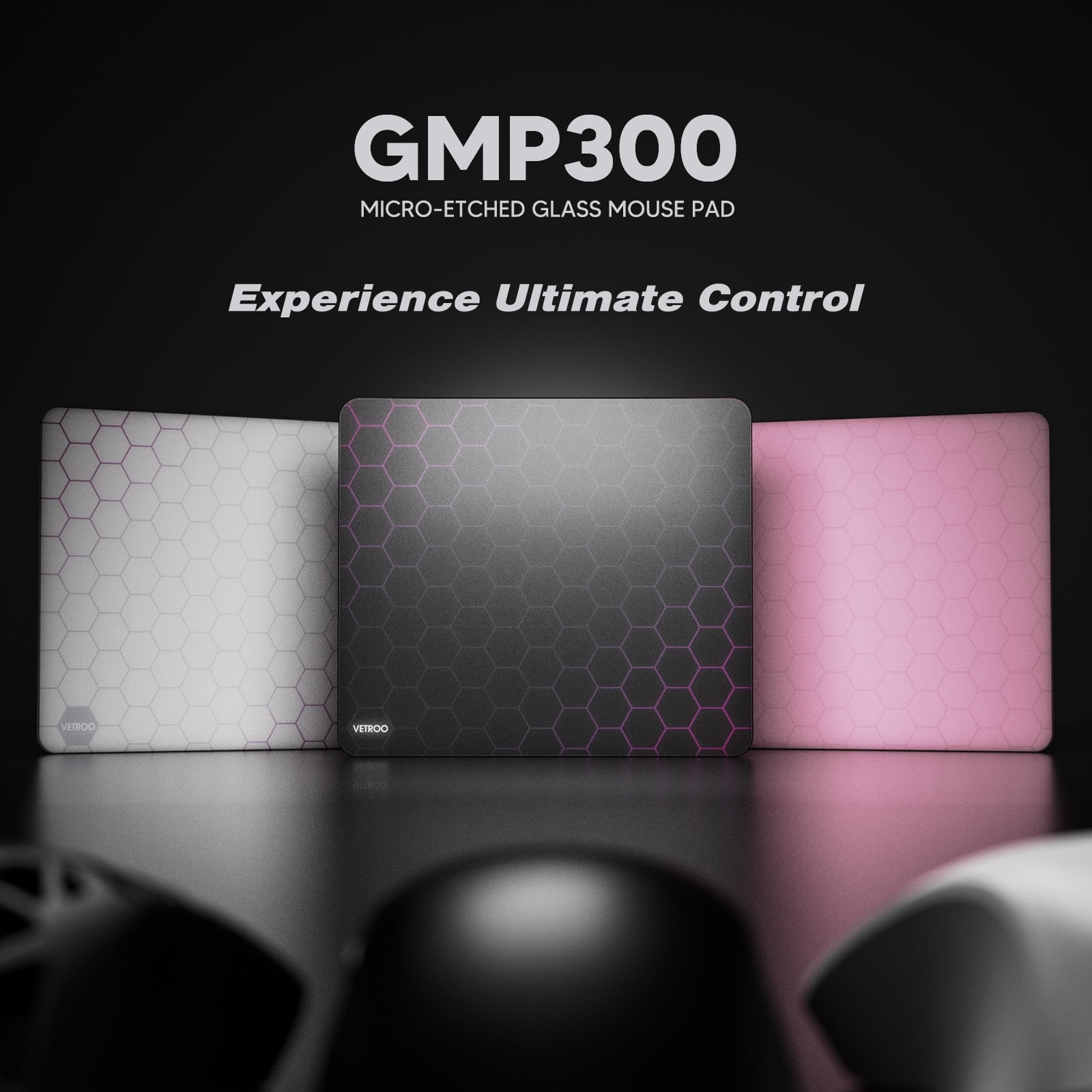 Vetroo GMP300 Tempered Glass Gaming Mouse Pad, Micro-Etched 3mm Tempered Glass with Silicone Anti-Slip Base, Multi-Layer Curing, Smooth Operation for Esport & Work - Black