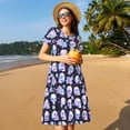 thumbnail image 4 of Lsque crystal flower Skull Print Women's Casual Dress T-Shirt Summer Short Sleeve Scoop Neck Swing Dresses, 4 of 6