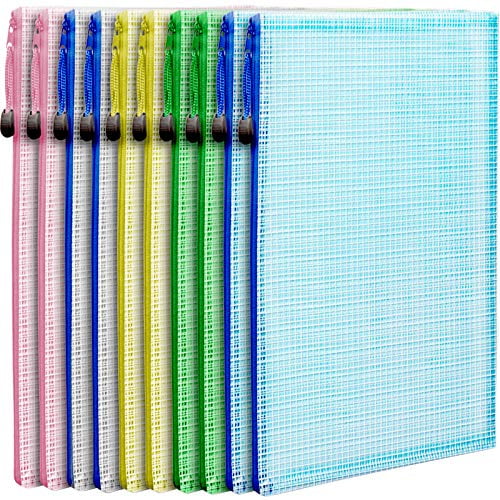 16 Pack Plastic Folders A4 Zipper File Bags Zip Document Pouches File Holders with Zipper Grid Document Folders Travel Storage Bags JimmLoo Zipper Pouch 