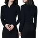 thumbnail image 5 of Camisas con botones para mujer, blusas clásicas de manga larga, blusas cómodas para el trabajo, negocios, informales, elegantes, negras, 5 of 8