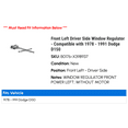 thumbnail image 2 of Front Left Driver Side Window Regulator - Compatible with 1978 - 1991 Dodge D150 1979 1980 1981 1982 1983 1984 1985 1986 1987 1988 1989 1990, 2 of 2