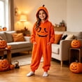 thumbnail image 2 of JAJAHO Boys Girls Pumpkin Face Jumpsuit Soft Flannel Pajama Halloween Long Sleeve Loose Hooded Onesie For Kids 4-14Y, 2 of 5