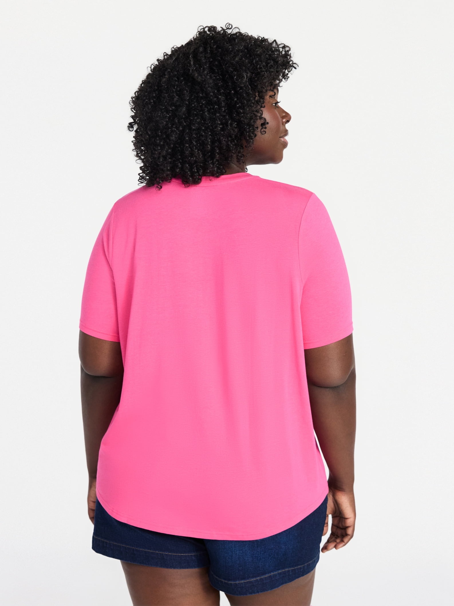 Terra & Sky Women's Plus Size Crewneck Tee with Short Sleeves, Sizes 0X-5X