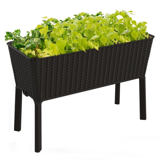 Keter Splendor 31.7 Gallon Raised Garden Bed with Self Watering and Drainage, Grey