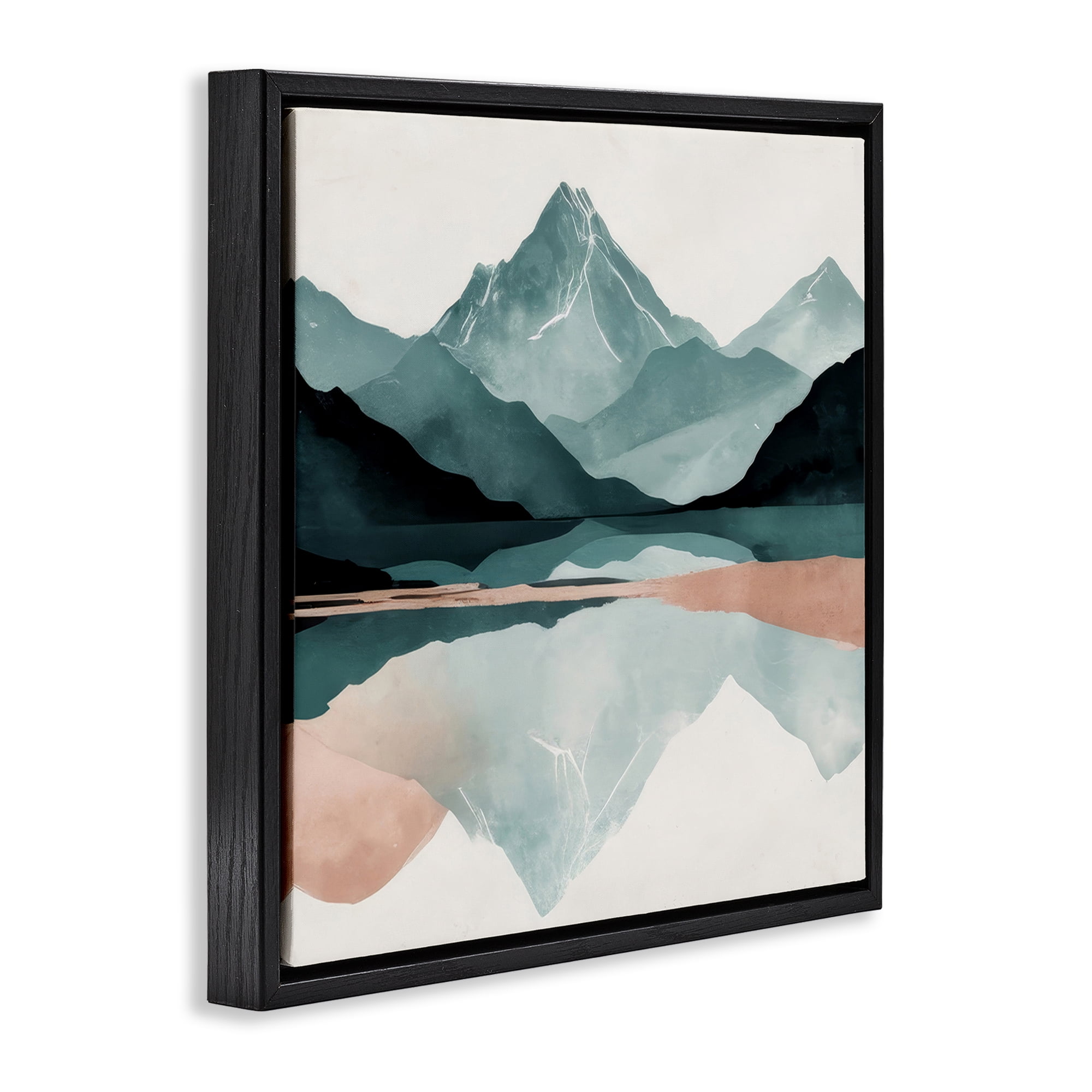 Stupell Industries Reflections of High Peaks Landscape & Nature Painting Black Floater Framed Canvas Art Print Wall Art, 18 x 18