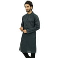 thumbnail image 3 of Atasi Men's Casual Linen Long Kurta Gray Ethnic Designer Shirt Wear-Small, 3 of 7