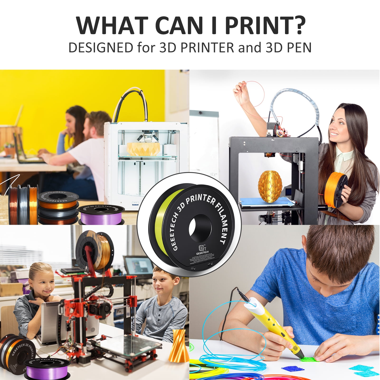 Geeetech Silk Yellow 3D Printer PLA Filament 1KG Toughness Enhanced Filament with 1.75mm Dimensional Accuracy +/-0.03mm, 1080 Feet per Roll, Vacuum Packaging