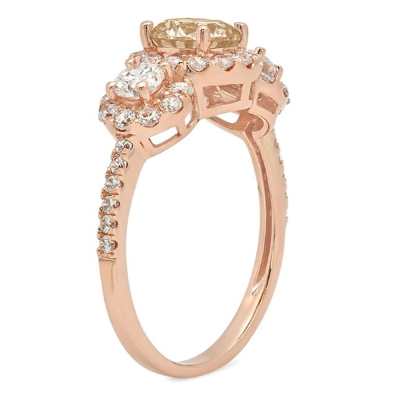 1.46 ct Round Cut Simulated Champagne Diamond Three-Stone Engagement Ring for Women in 18K Rose Gold