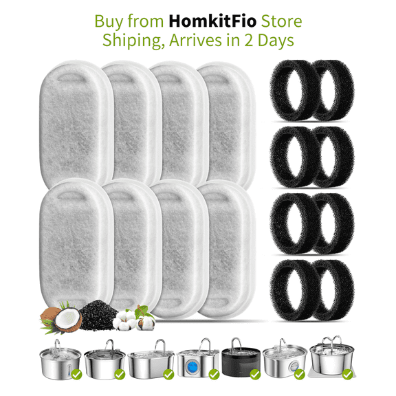 8 Set Replacement Filters & Sponges for 3.2L/108oz Stainless Steel Pet Water Fountain,Cat Water Fountain Filter,Triple Filtration Pet Fountain Filter Replacement,Dog Fountain Filter
