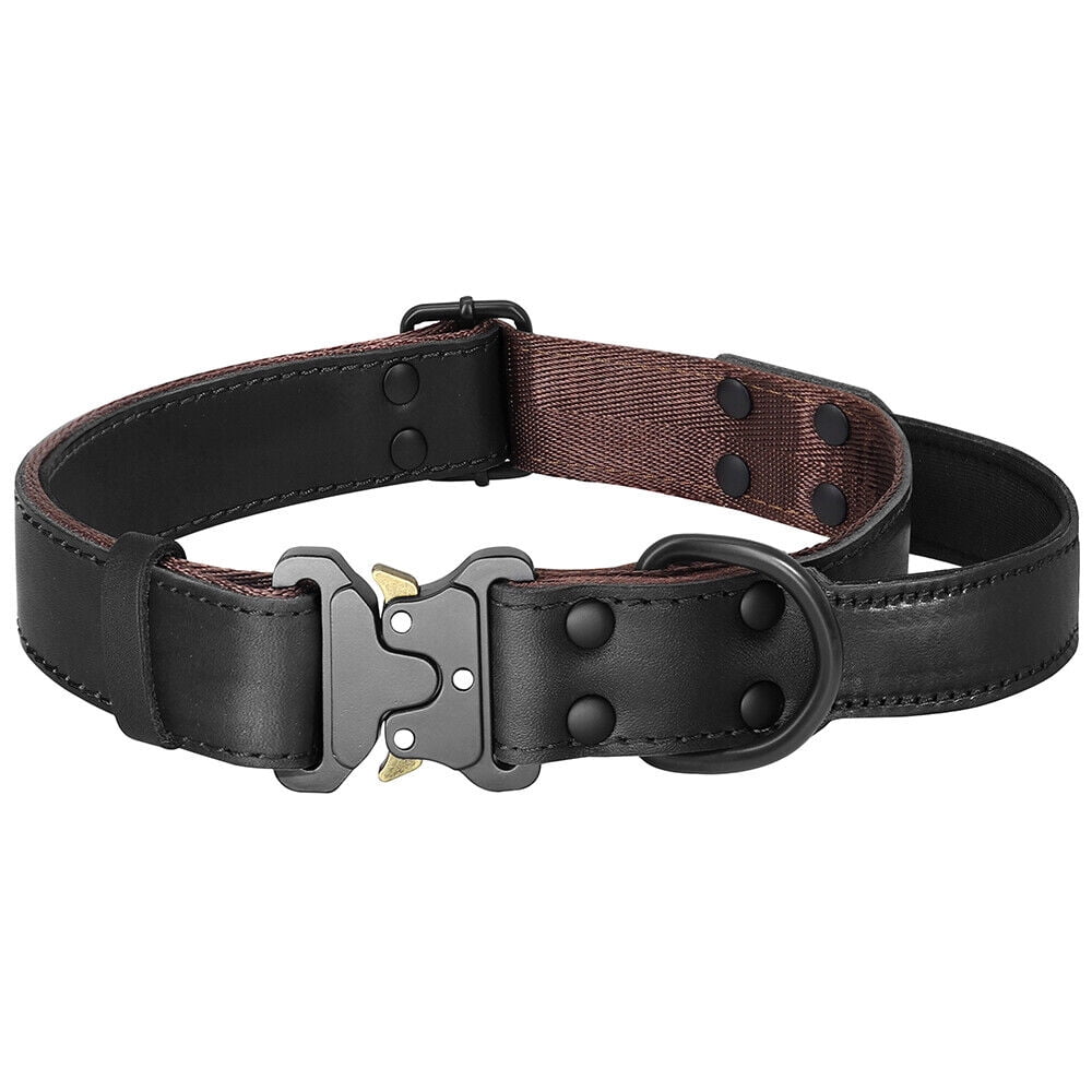 Pet Artist Genuine Leather Large Dog Collars Adjustable with Handle Heavy Duty Buckle