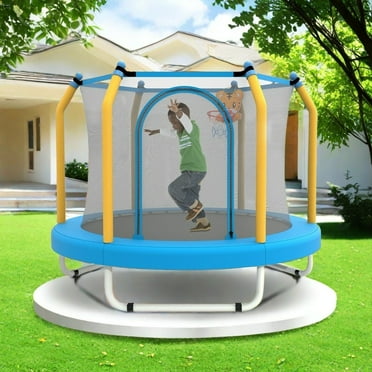 MIDOQIN Trampoline for Kids, 55 in Small Toddler Trampoline with Basketball Hoop & Enclosure Net, Indoor Outdoor Recreational Trampoline Gifts for Boys & Girls