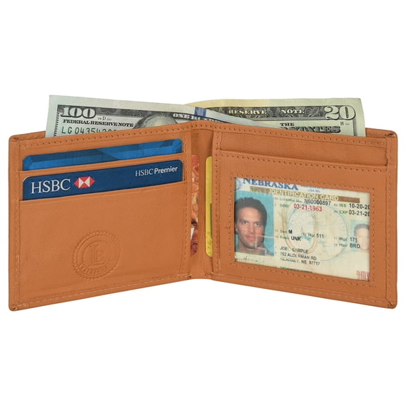 Men’s Genuine Leather Slim Bifold Wallet with ID Window | Tan