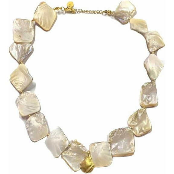 Irregular Pearl Choker for Women Summer Beach Shell Necklace Boho Conch Starfish Pendent Natural Freshwater Pearl Statement Necklace for Women