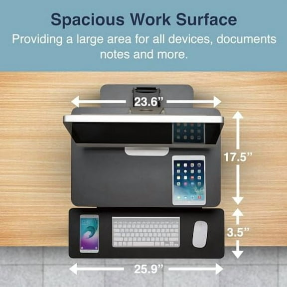 Zero Adjustable Standing Desk Converter - 6.3-17.3'' Height Adjustable Desktop Riser - Sit Stand Desk Top - Black Lift Desk