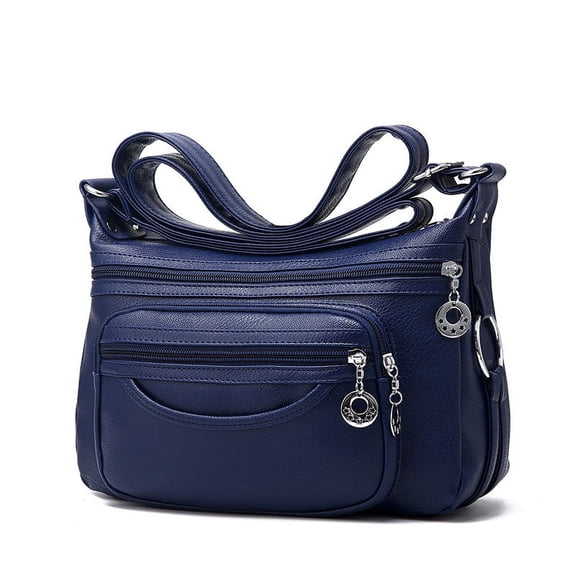 PU Leather Crossbody Bag for Women, Lightweight Multi-Pocket Shoulder Handbag with Zipper Closure, Waterproof Daily Purse for Travel & Casual Use(Dark Blue)