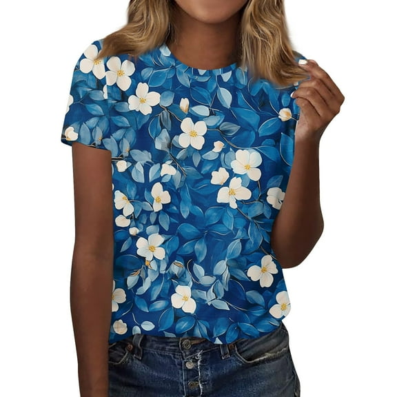 Scarf Tops For Women, Short Sleeve T Shirts Round Neck Cute Tunic Tops Basic Tees Blouses Loose Fit Pullover Plus Size Tops Women Tie Dye Shirt Flowy Tops Womens Casual Tops (3XL, Blue) ZMTing