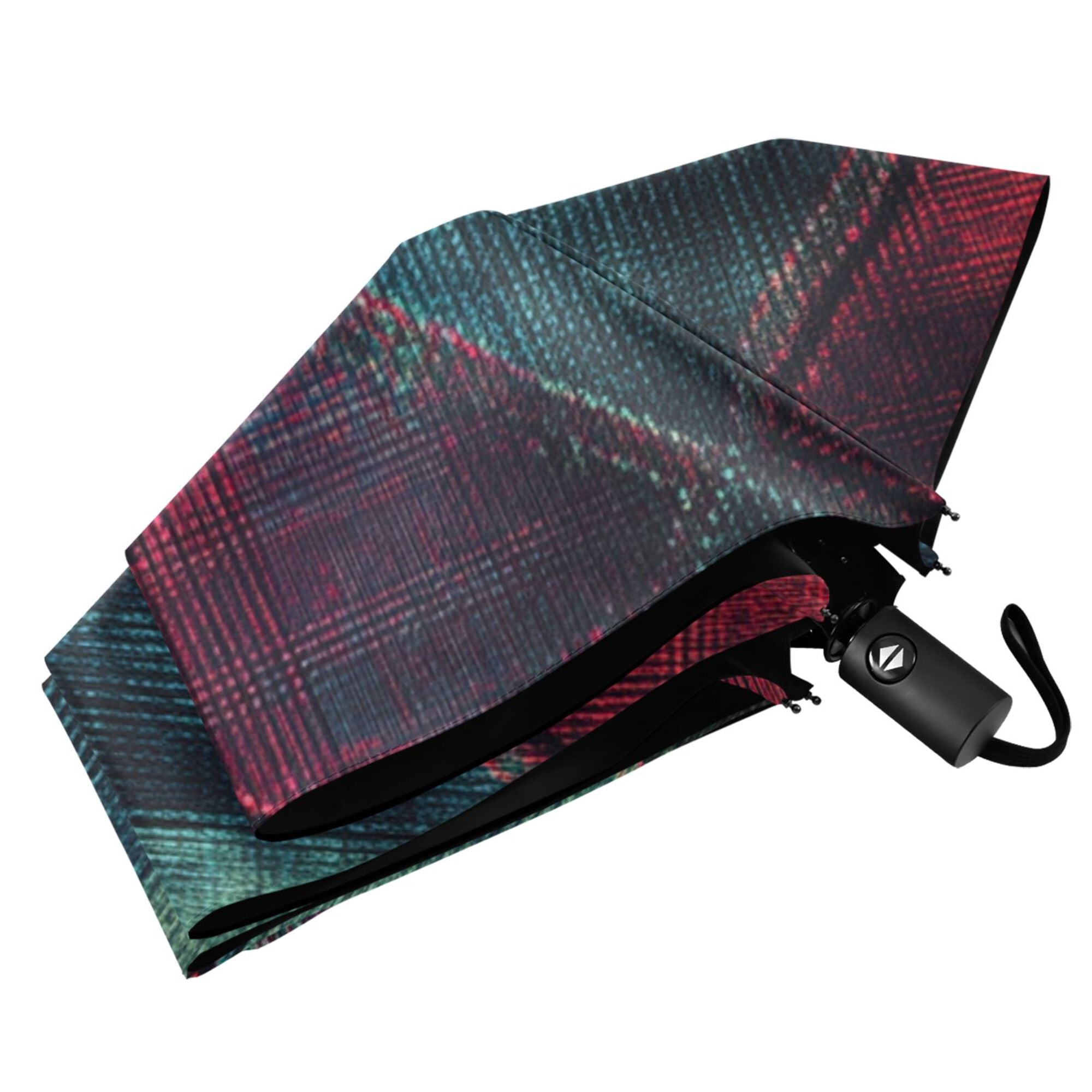 FORMRS Travel Umbrella Folding Auto Open Close Windproof Rain UV Protection, Vibrant Green Tartan Pattern
