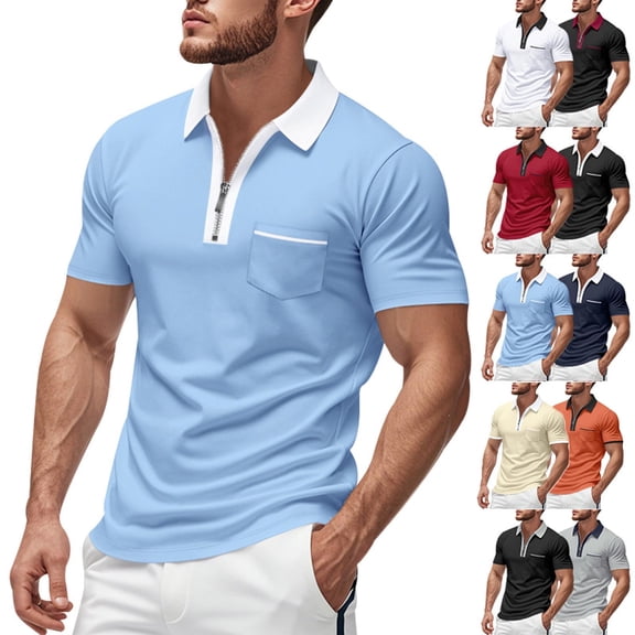 Felirenzacia Men’s Short Sleeve Stretch Polo, Lightweight Workout Golf Activewear Shirt, Light Blue,S