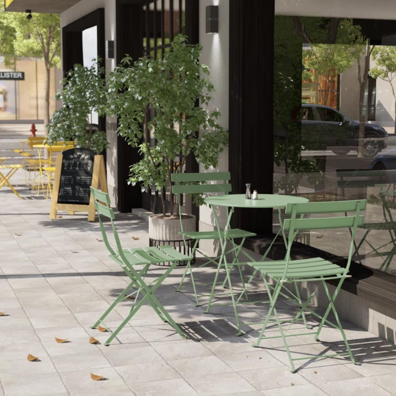 Grand Patio 3-Piece Metal Outdoor Folding Bistro Set, Garden-Pea Green, Bistro Table and Chairs