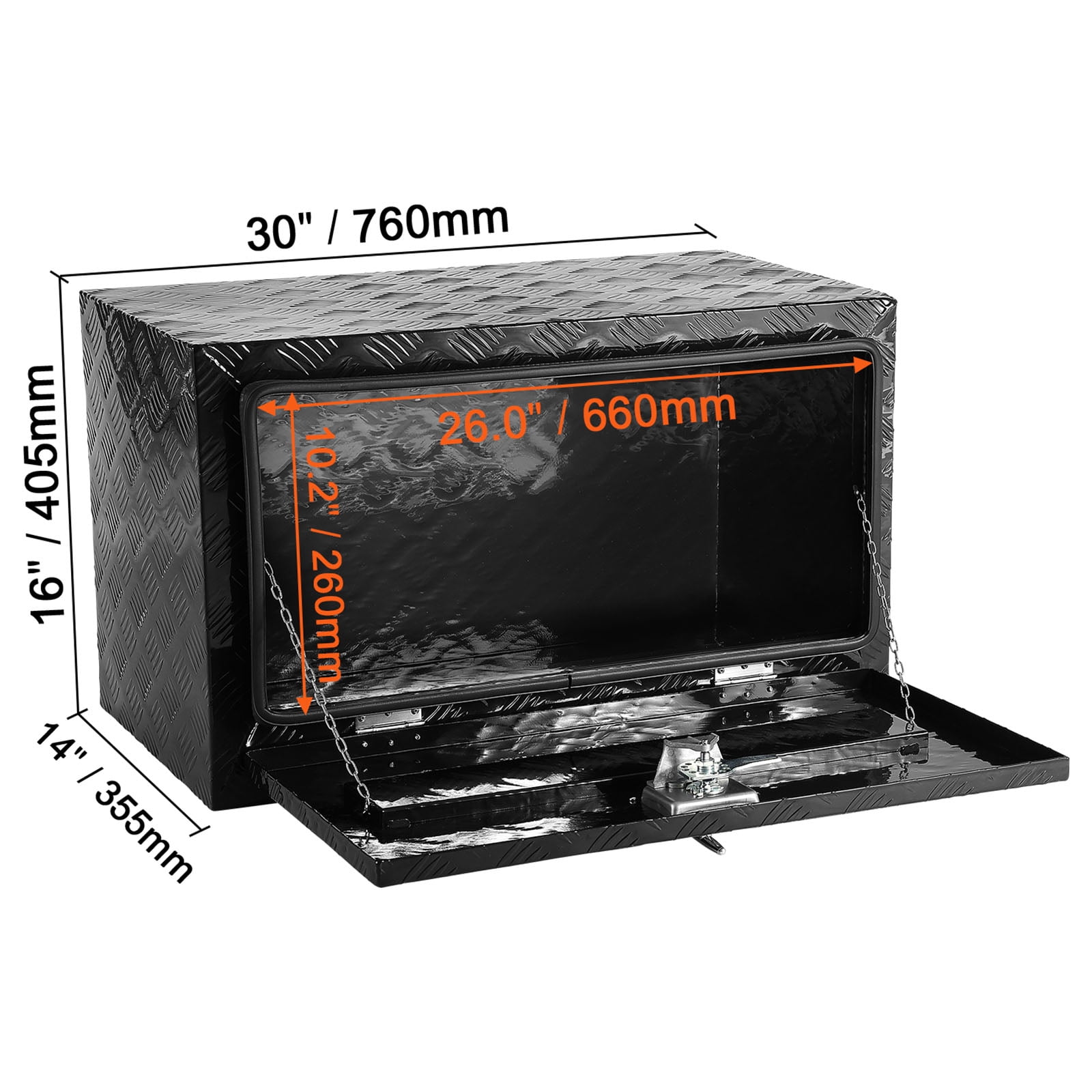 KFFKFF Truck Underbody Toolbox, Dimensions: 30"x14"x16", Crafted from Durable Aluminum Diamond Plate, Features Lock and Keys for Security, T-Handle Latch, Weatherproof Design Suitable for Trucks