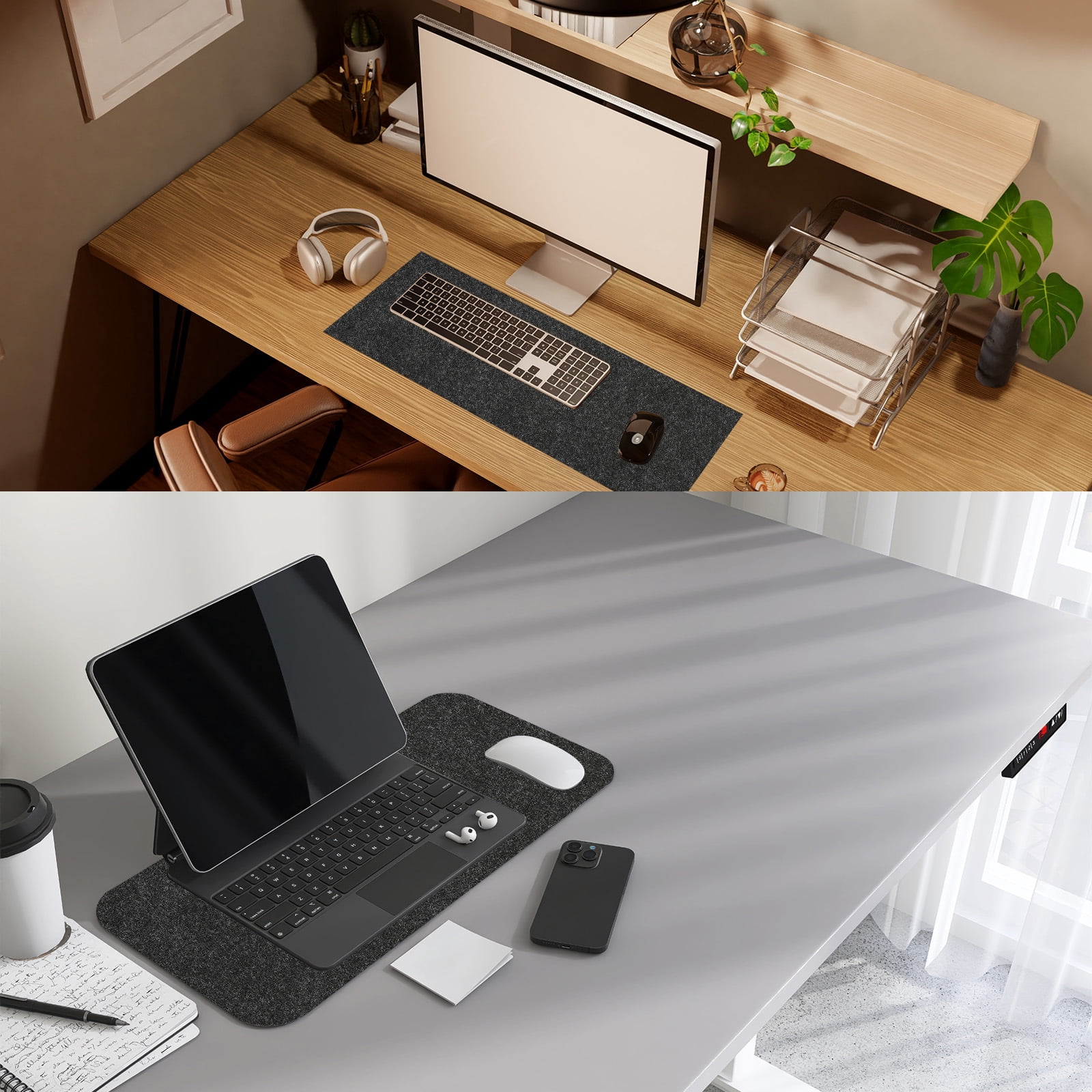Uxcell 31.5" x 15.7" Large Felt Desk Pad Protector, Upgrade Non-Slip Desk Mat Full Table Mouse Pad Keyboard Mats for Laptop Computer Writing Desk Table Gaming Home, Wine Red