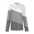 thumbnail image 6 of Womens Long Sleeve Polo Shirts Color Block V Neck Collared, Fall Casual Tunic Tees for Weekend Light Gray XL, 6 of 6
