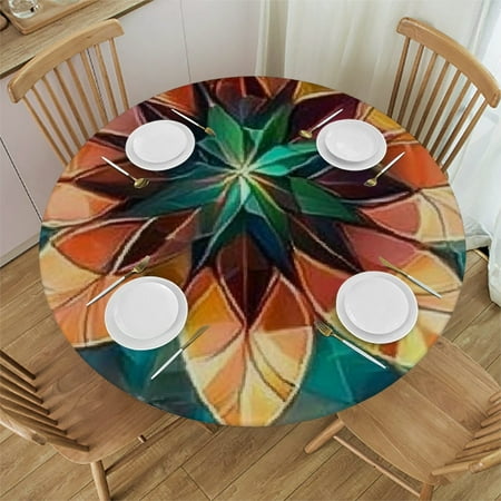 

Sheronv Colorful Flowers Round Tablecloth with Elastic Edge Washable for Home Kitchen Outdoor Decoration 54 -58
