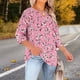 thumbnail image 4 of Mujeres más tamaño tops cuello tripulado corte delantero tres cuartos de manga impresa camiseta suave, 4 of 6