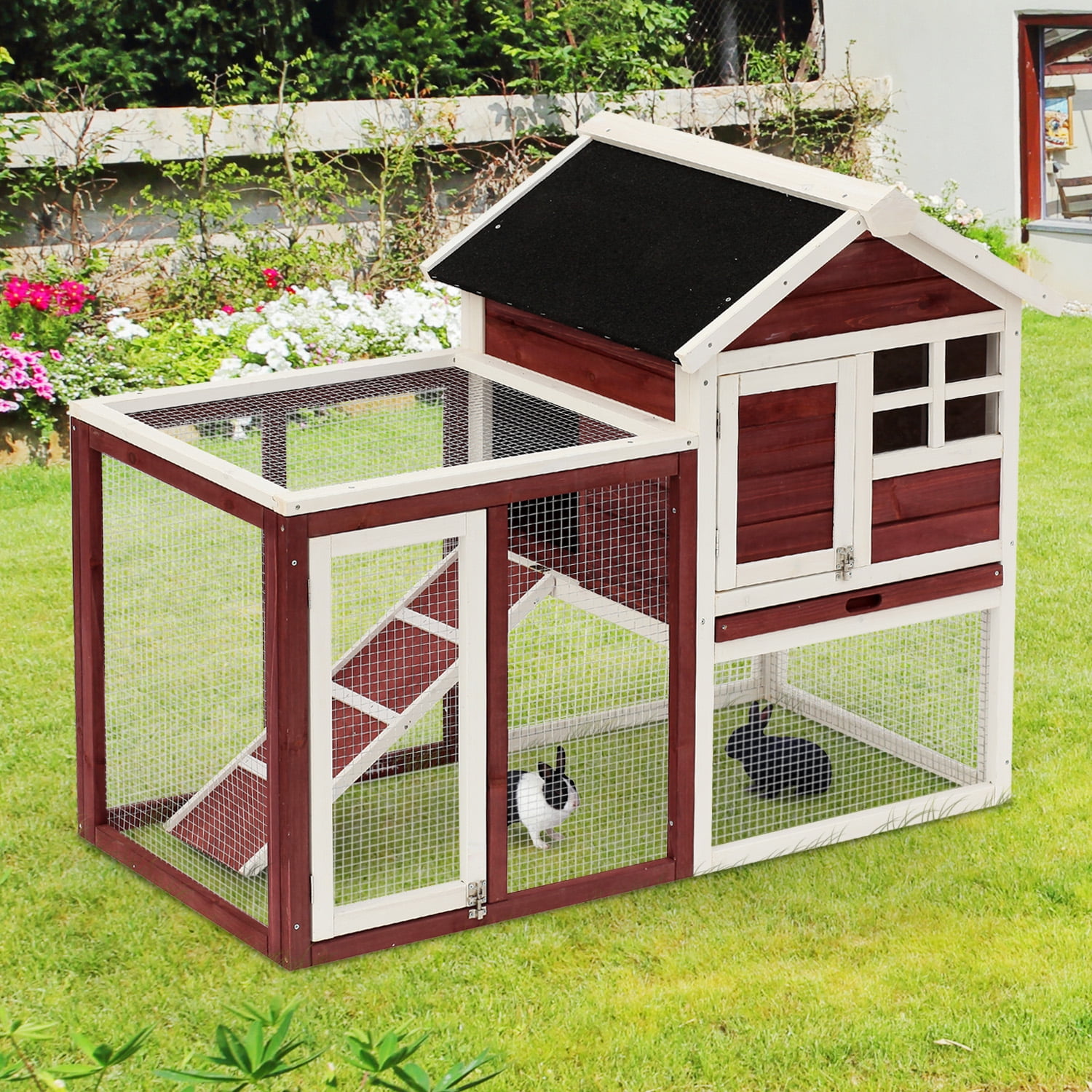Pawhut Wooden Rabbit Hutch with Run Walmart Canada