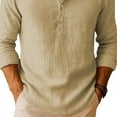 thumbnail image 5 of Mens Cotton Linen Shirt Long Sleeve Button up Henley Tops Pullover Casual Beach Spring Summer Fashion Blouses (XL, Khaki), 5 of 5