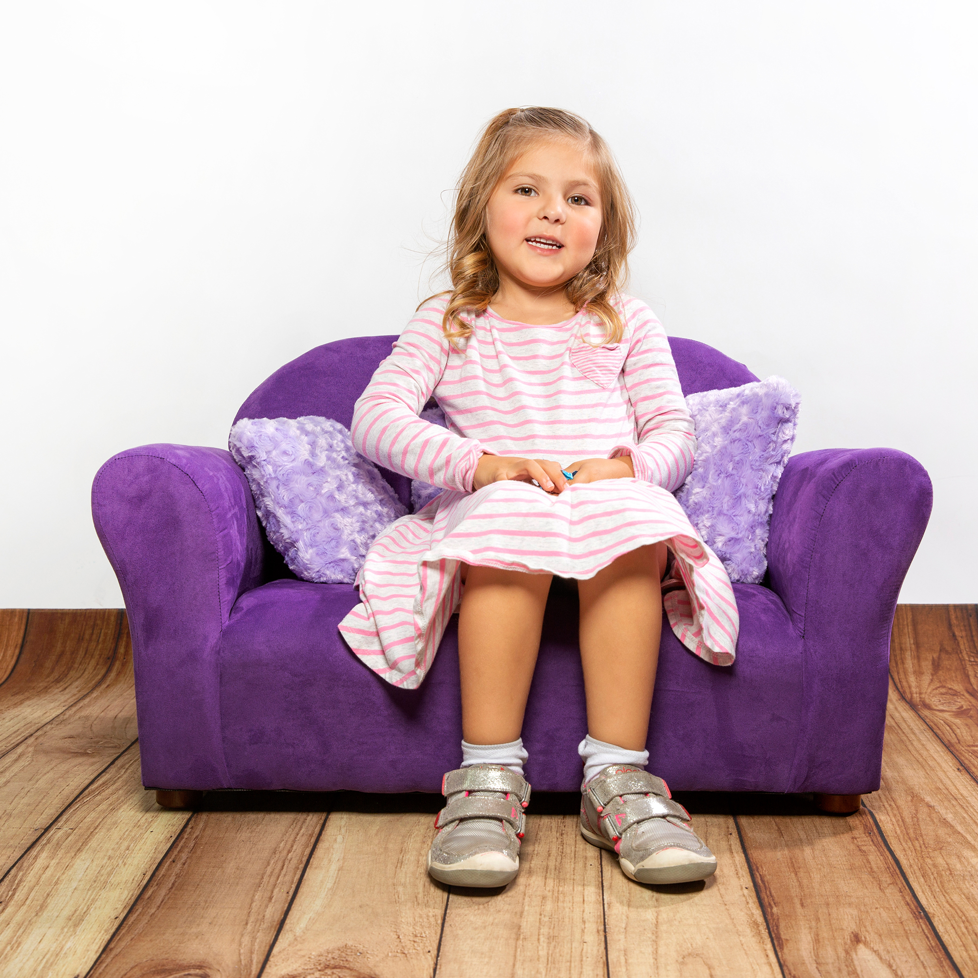 Keet Plush Children's Sofa with Accent Pillows, Purple