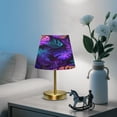 thumbnail image 6 of Tapered Desk Lamp with Antique Brass Base Table Lamps Dimmable LED Bulb Button Switch Night Light Neon Palm Leaves Pattern Small, 6 of 8