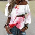 thumbnail image 4 of Gibobby Playera de Manga Corta Casual Suave Blusa holgada bohemia verano para mujer, blusa talla grande con hombros descubiertos y estampado Floral para mujer(Rosa,XL), 4 of 5