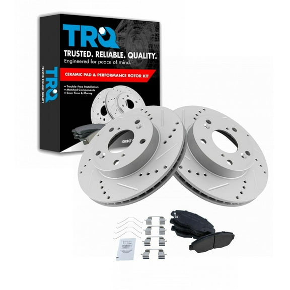 TRQ Front Performance Brake Pad & Rotor Kit Brake Pads Brake Rotors Set Ceramic Premium G-Coated Fits Select 2012-2015 Honda Civic