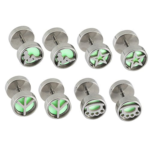 Stainless Steel Body Jewelry Black Anodized 2 Color Fish Bone Faux Fake Ear Plug 8mm 16g