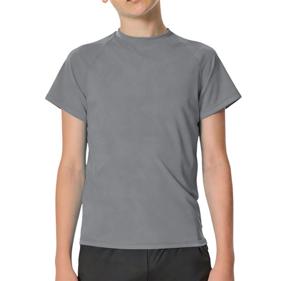 XIMIN Boys Raglan Short Sleeve Shirt - Athletic Fit Crewneck Kids Tee T-Shirt for Sports Training Everyday Casual Wear (Grey, 9-10 Years)
